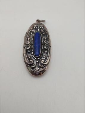 Sterling Silver Lapis Lazuli Locket Oval Vintage Pendant